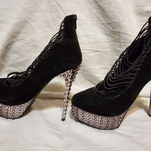 Black stilletto platform heels